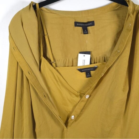 NWT BANANA REPUBLIC Chartreuse Silky Tiered Ruffle Drop Waist Mini Dress Sz 4 - Picture 7 of 16